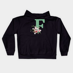 Letter F green with colorful flowers Kids Hoodie